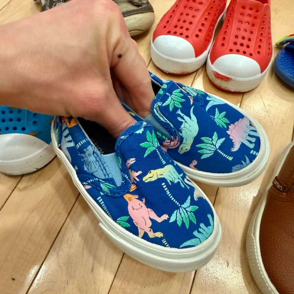 Bundle of Two Little Boy Loafers- Pastel Rainbow Dinosaur & Brown (Easter, Vaca)
